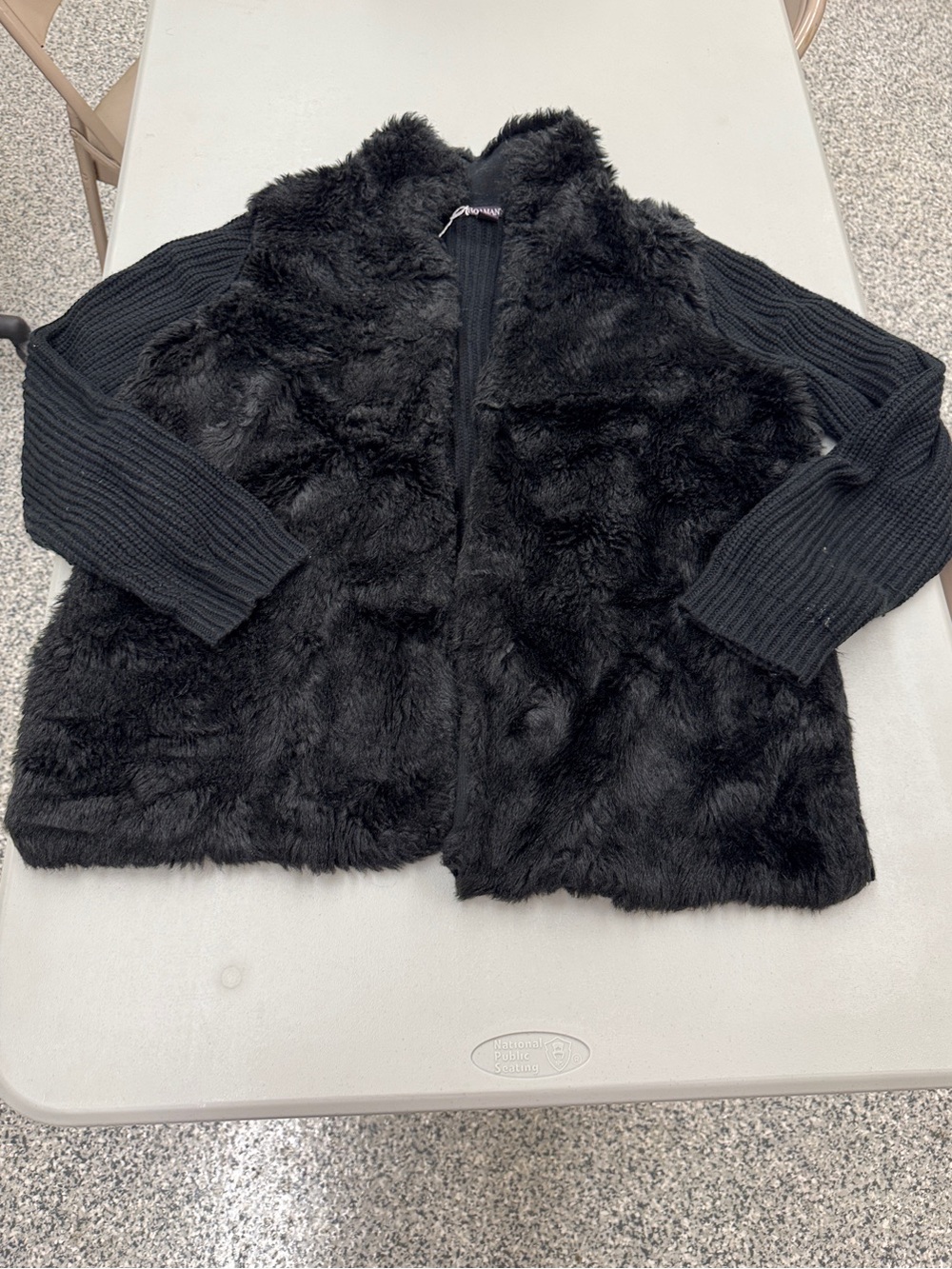 Roaman's Woman’s Black Dressy Faux Fur Sweater Jacket with Knit Sleeves Feminine